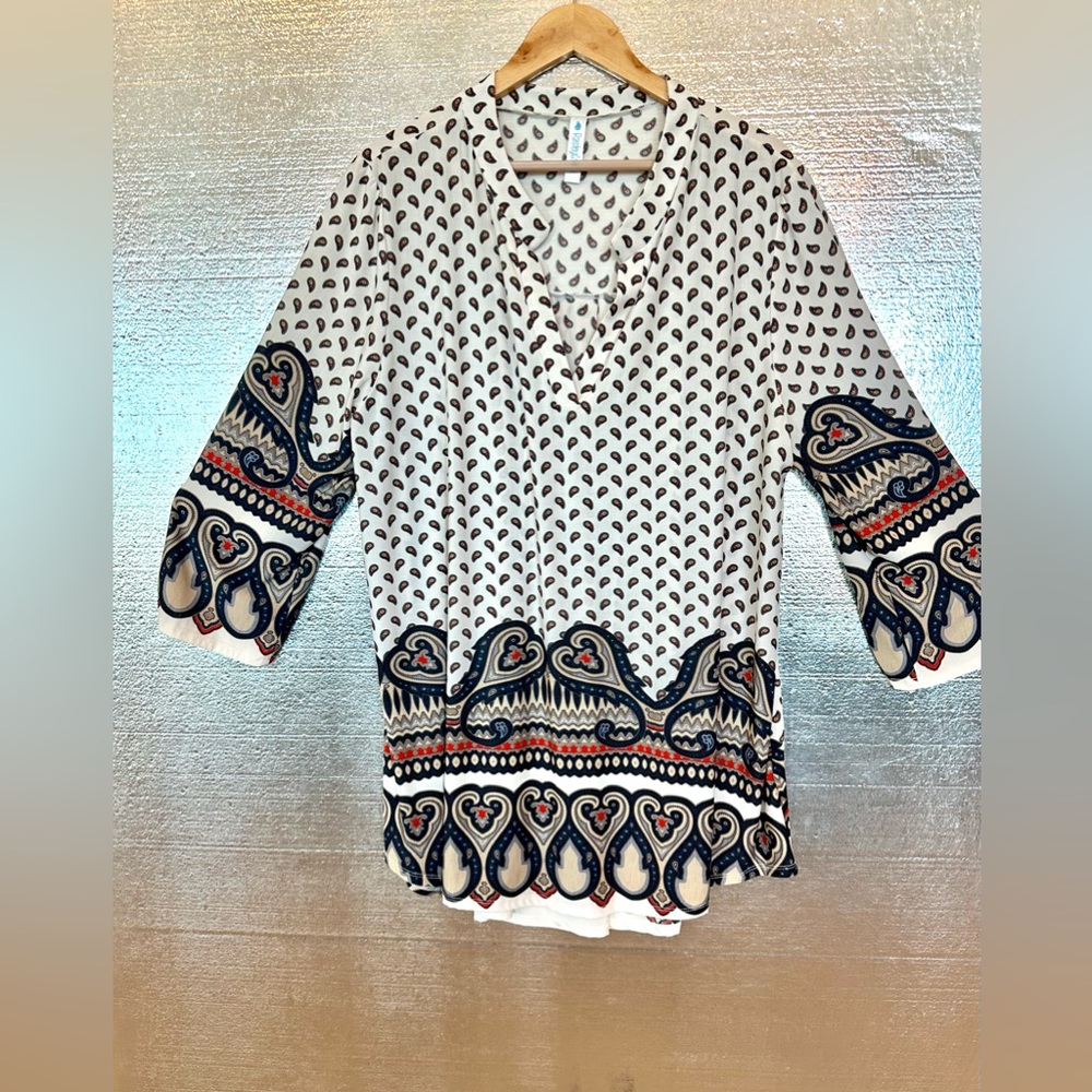 Paisley Pullover V-neck Stretch Tunic Top
3X